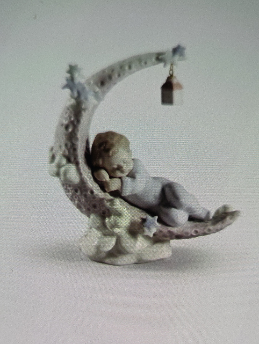 Llardo Heavenly Slumber Boy on Crescent Moon Figurine - White.  Model 6479